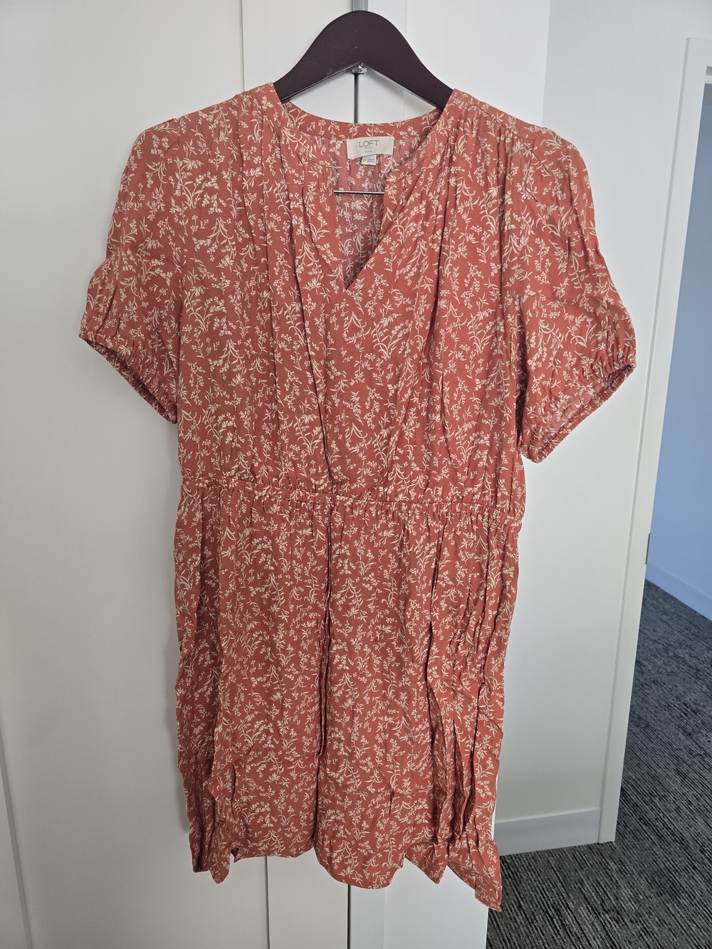 LOFT Coral Floral Short Sleeve Dress